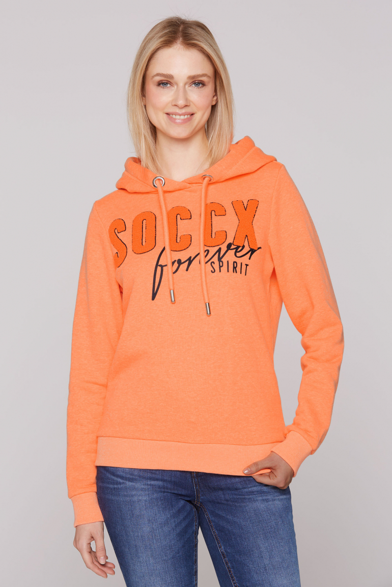 Hoodie mit Frottee-Logo neon orange