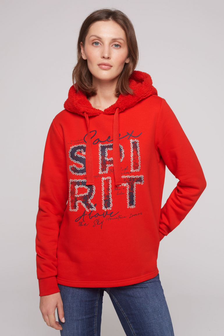 Hoodie mit Kapuze im Sherpa-Look und Artwork speed red