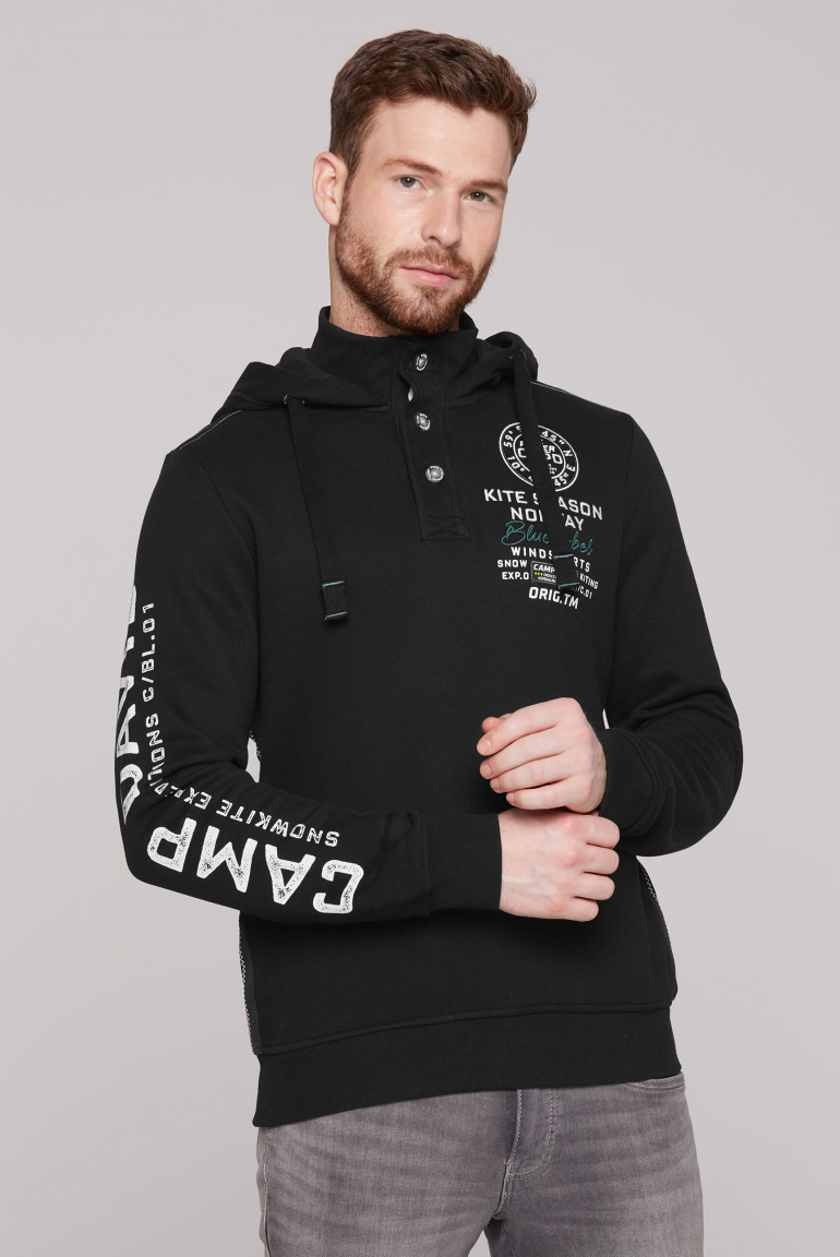 Hoodie mit Knopfleiste, Artworks und Tapes black