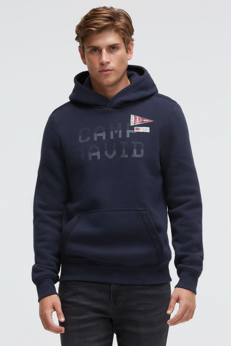 Hoodie mit Rubber Print und Tapes blue navy