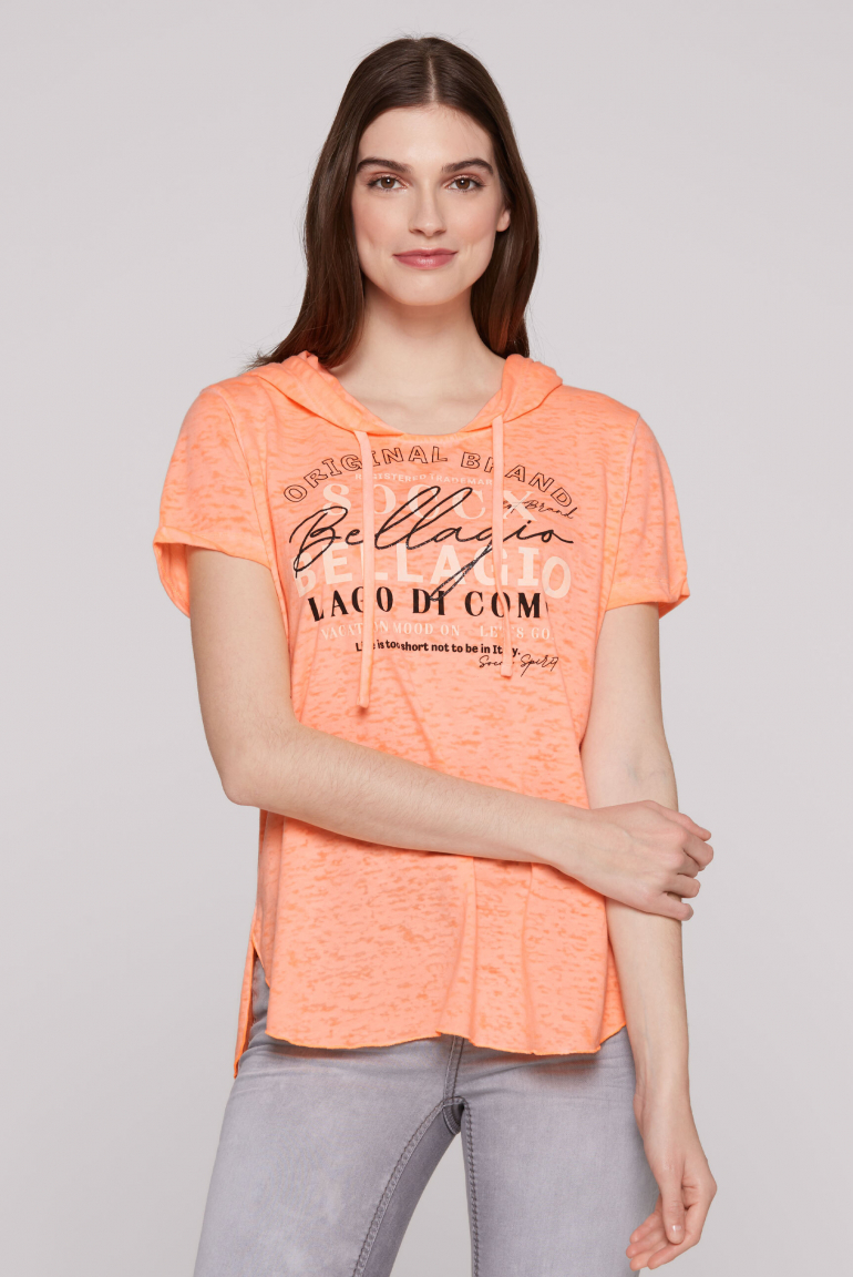 Hoodie-Shirt mit Ausbrenner-Effekten und Print electric orange