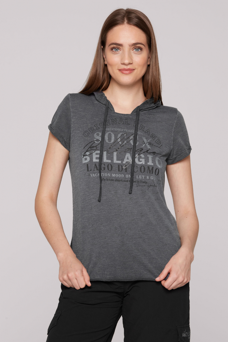 Hoodie-Shirt mit Ausbrenner-Effekten und Print black