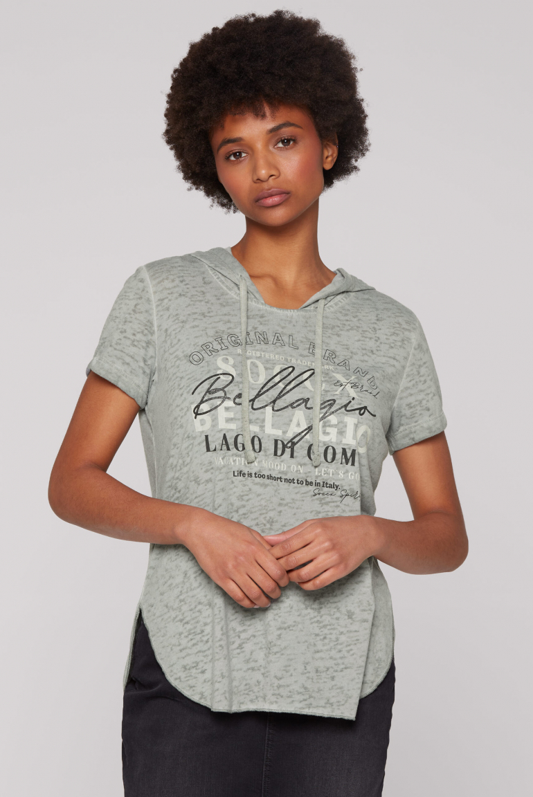 Hoodie-Shirt mit Ausbrenner-Effekten und Print faded olive
