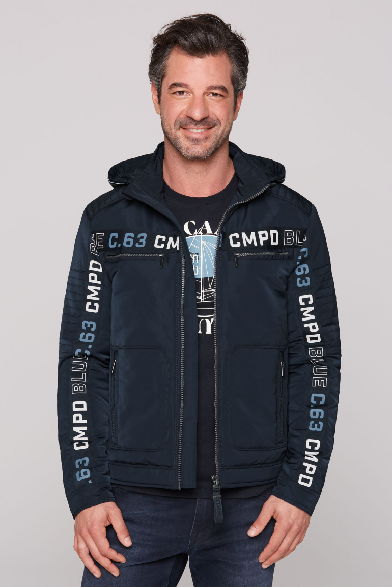 Jacke mit Biker-Elementen und Logo-Tapes navy