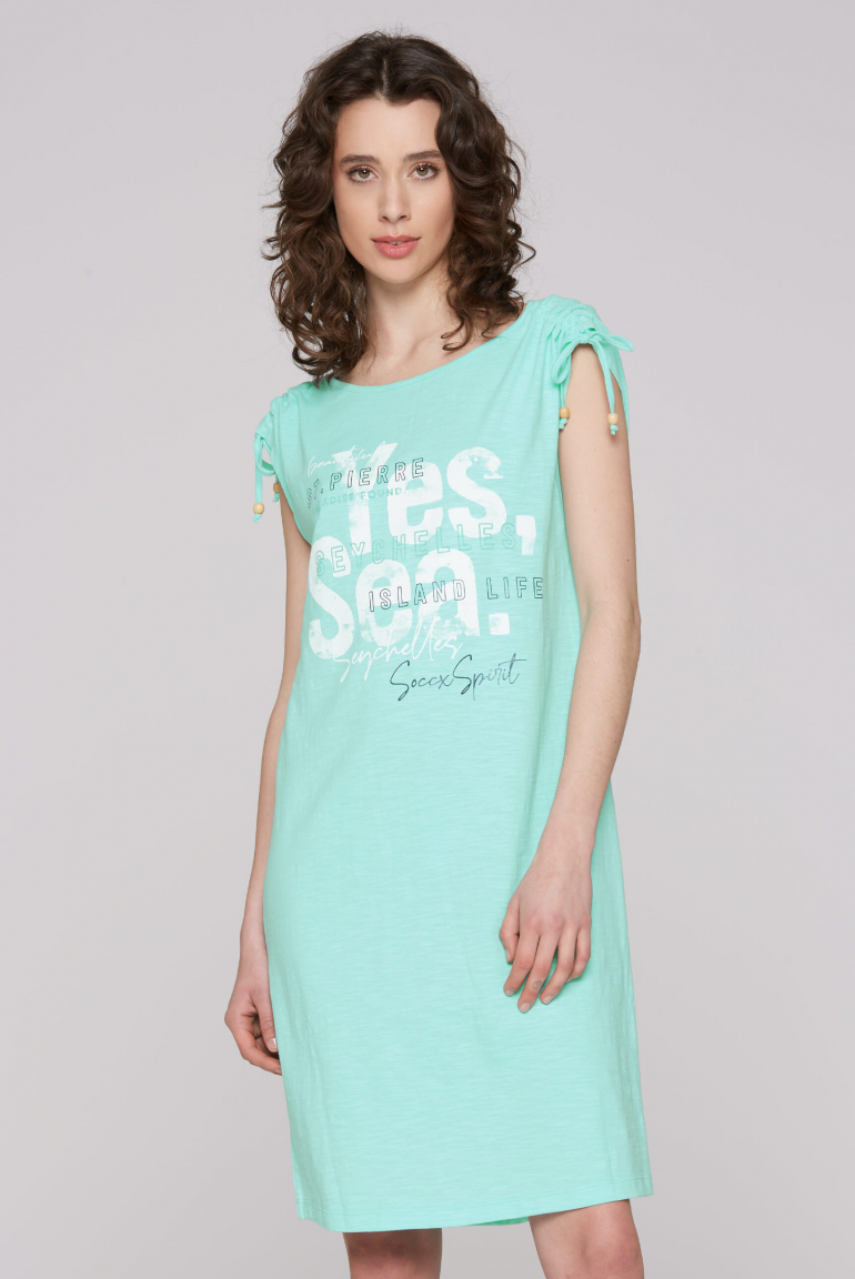 Jersey-Kleid mit gerafften Schultern und Artwork aqua splash
