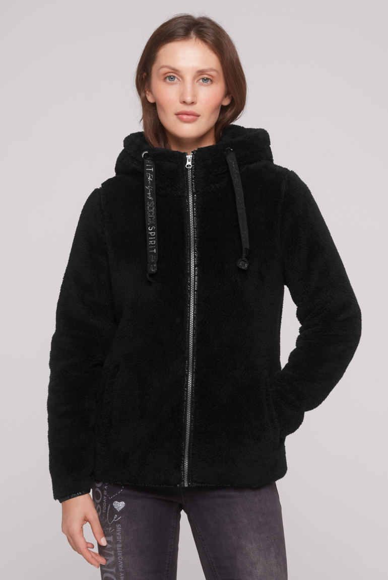Kapuzenjacke im Sherpa-Look black