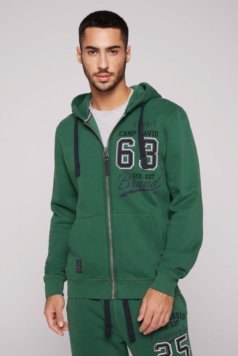 Kapuzensweatjacke mit Retro-Artwork raw green