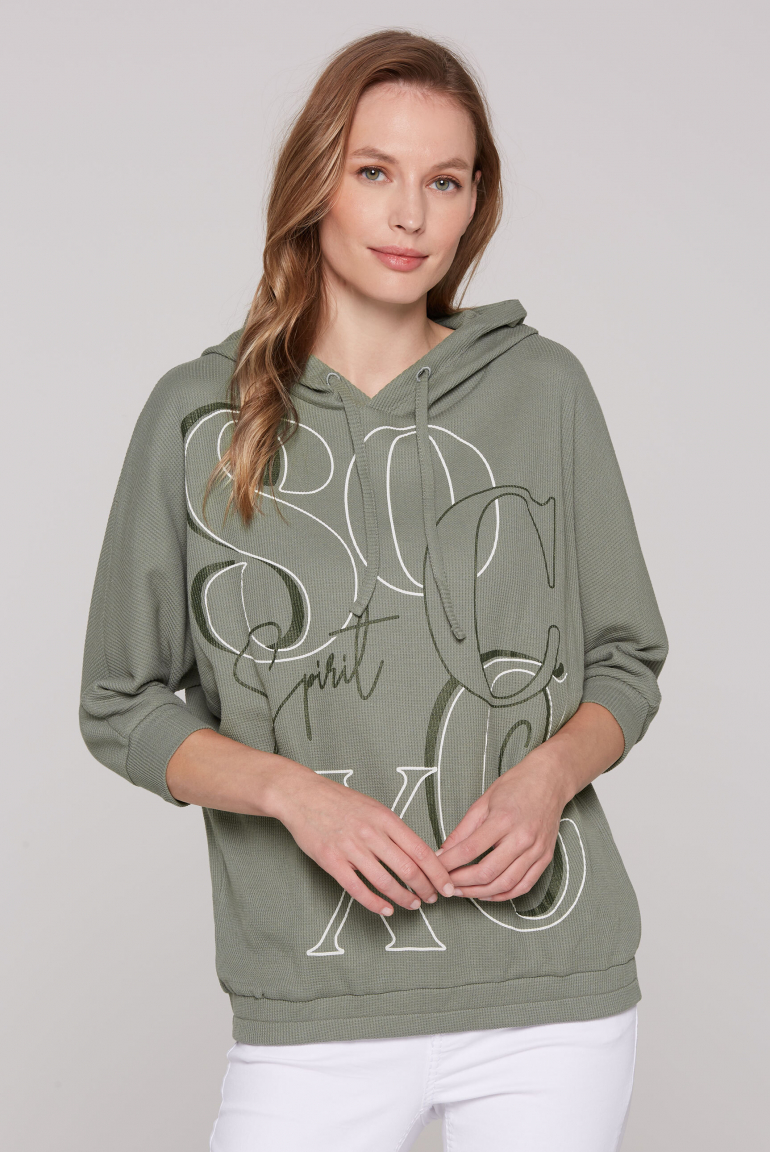 Kapuzensweatshirt mit kurzen Ärmeln und Rubber Logo faded olive