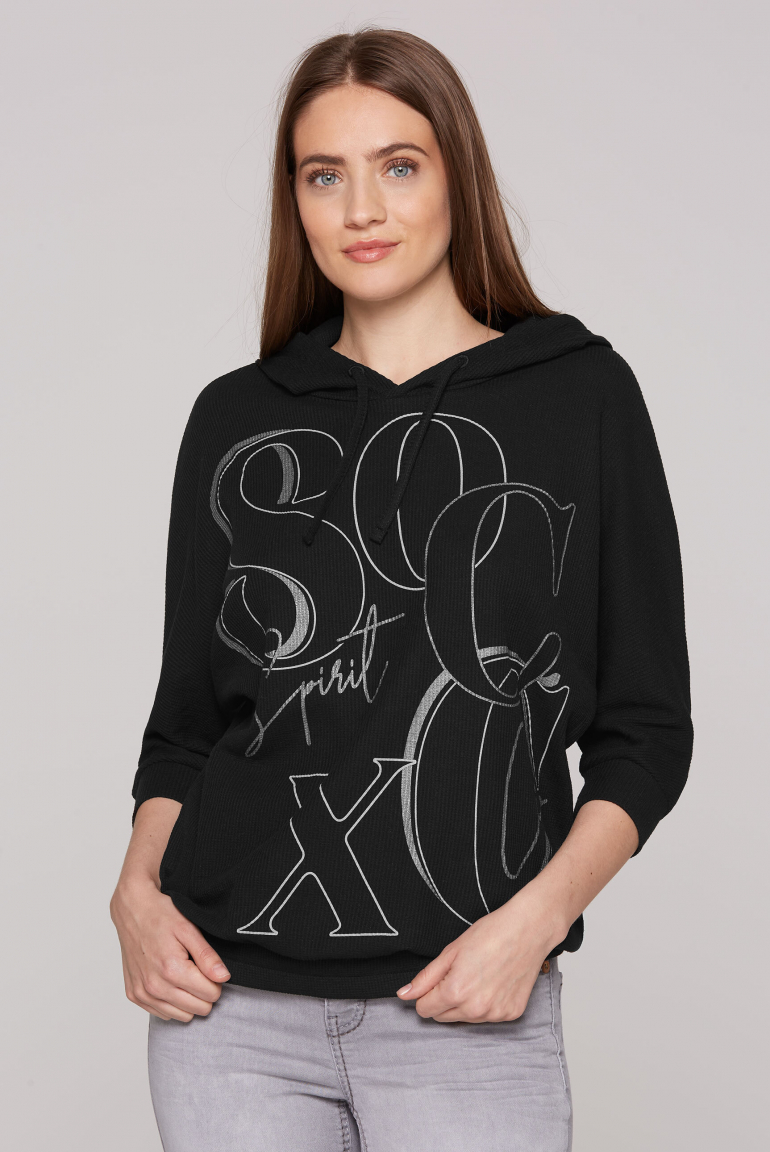Kapuzensweatshirt mit kurzen Ärmeln und Rubber Logo black