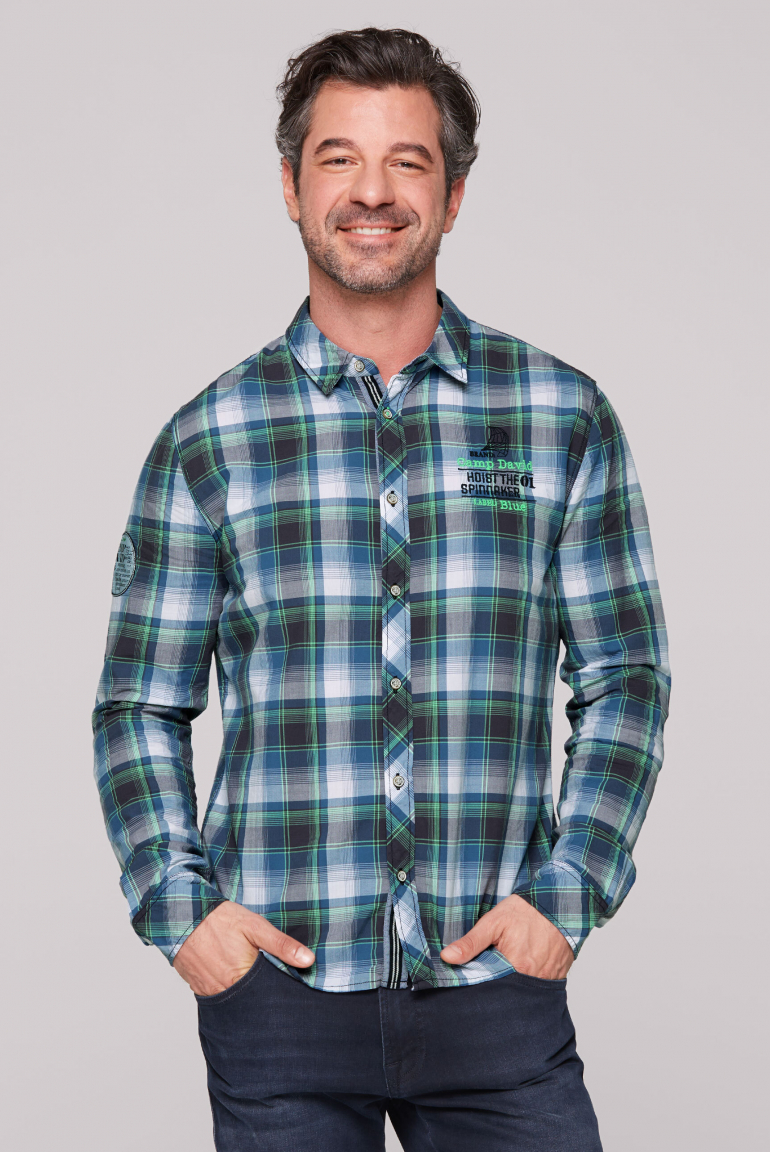 Karohemd mit kleinen Logo-Stickereien electric green