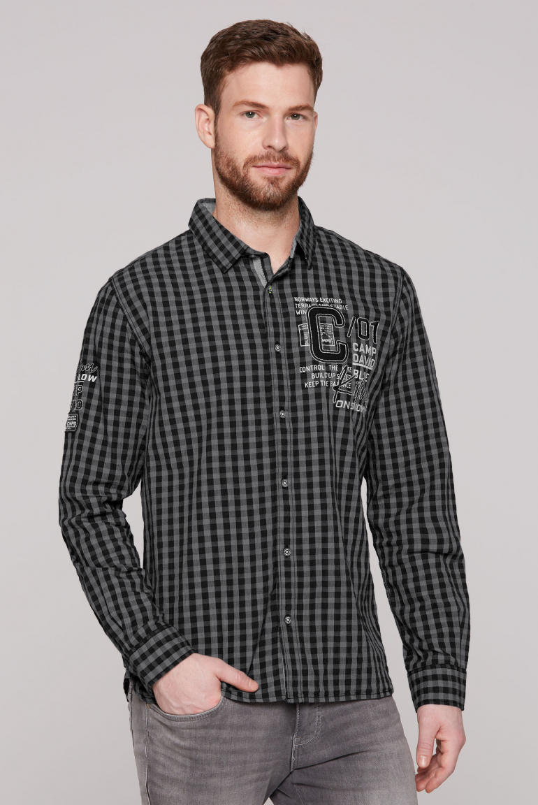 Karohemd mit Label-Applikationen black