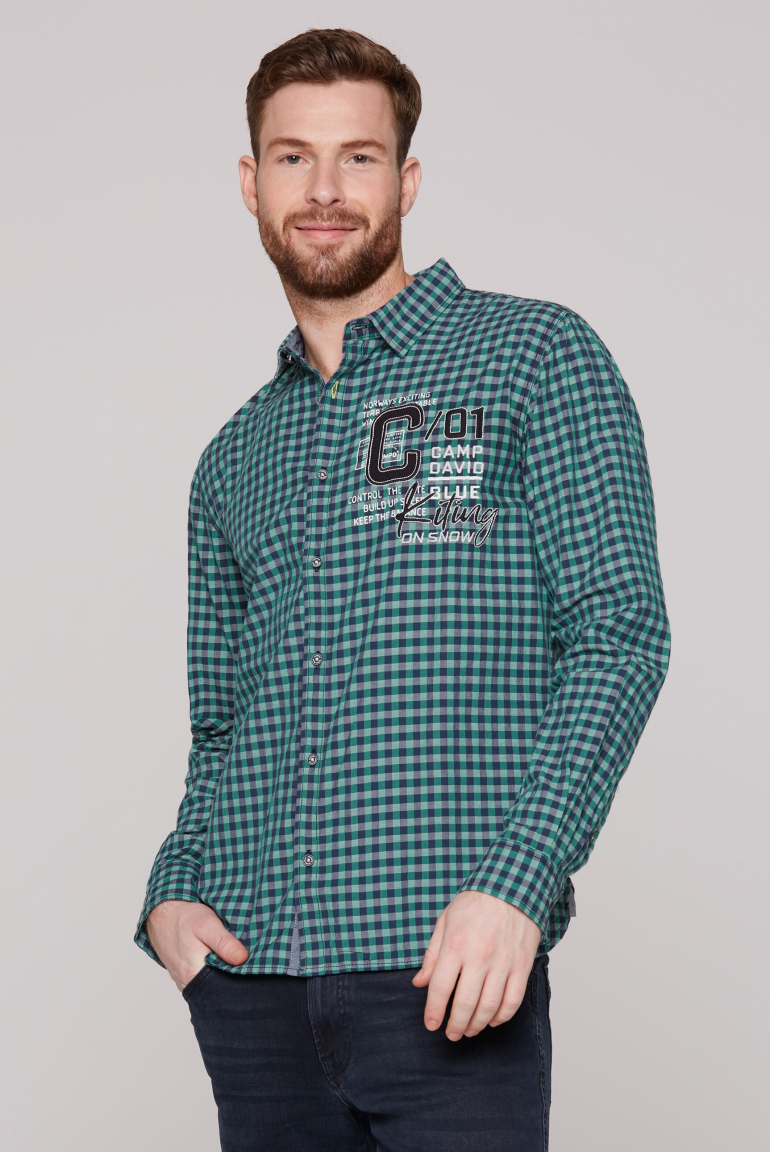 Karohemd mit Label-Applikationen dark green
