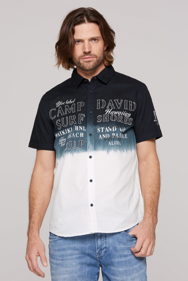 Kurzarmhemd Dip Dye mit Artworks blue navy