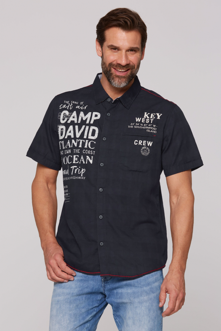 Kurzarmhemd mit Webkaro und Logo Artworks blue navy