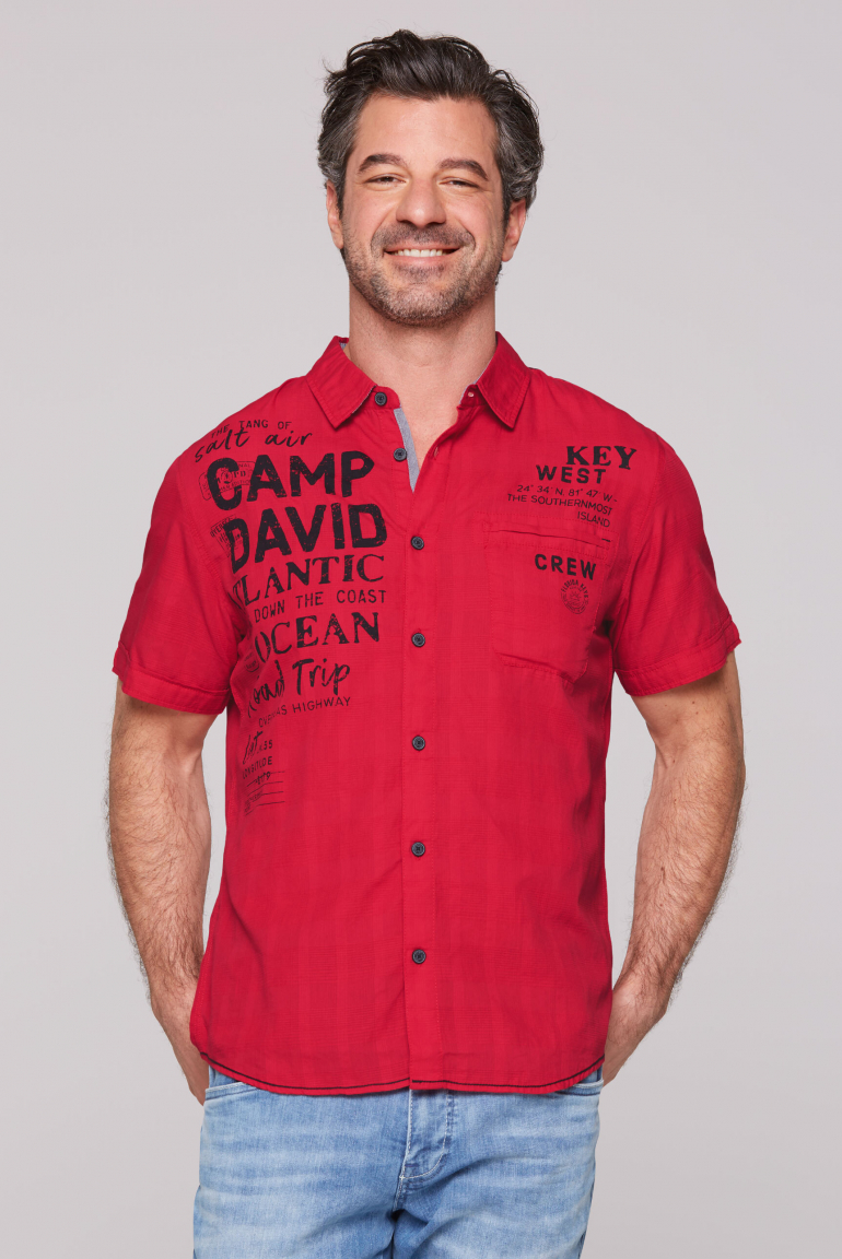 Kurzarmhemd mit Webkaro und Logo Artworks nautical red