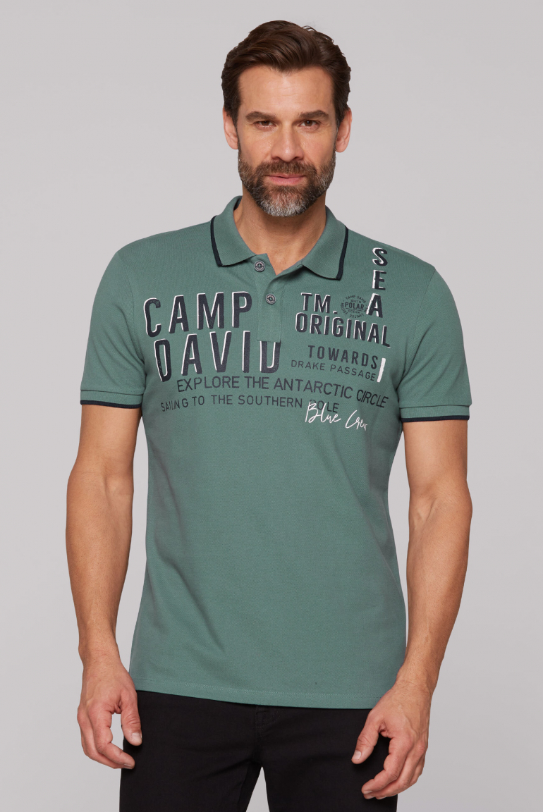 Kurzarmpolo aus Pikee mit Logo Artwork dark sage