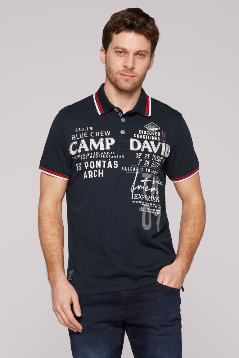 Kurzarmpolo mit Label-Applikationen blue navy