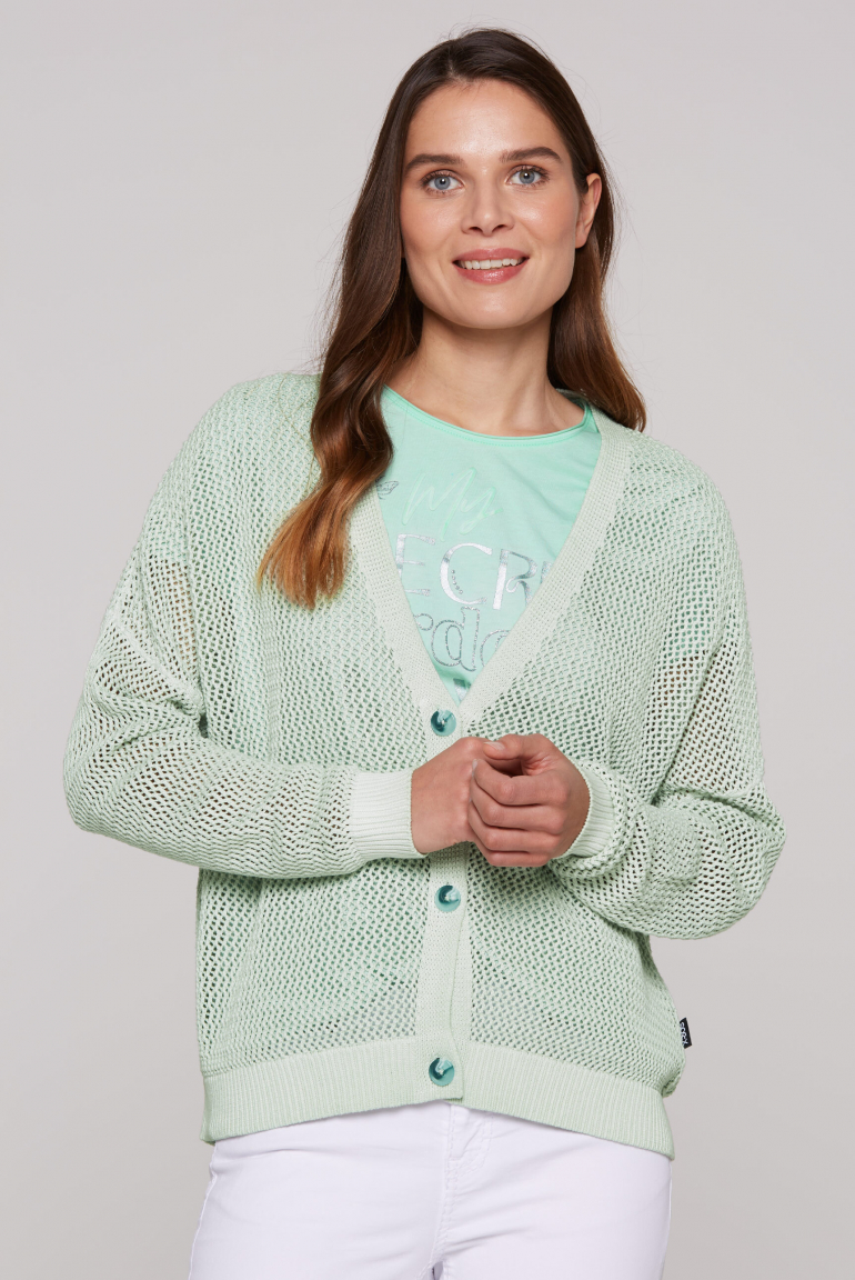 Kurze Strickjacke mit Meshstruktur leafy mint