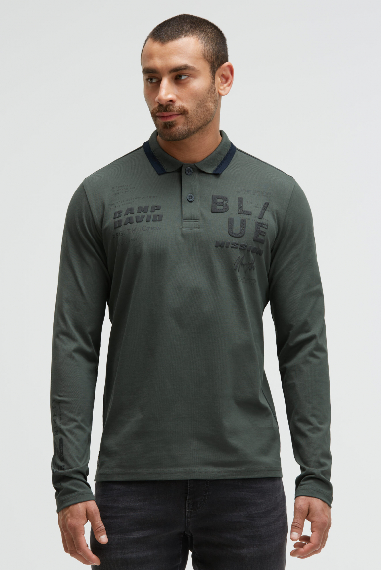 Langärmliges Poloshirt mit Puffprints dark forest