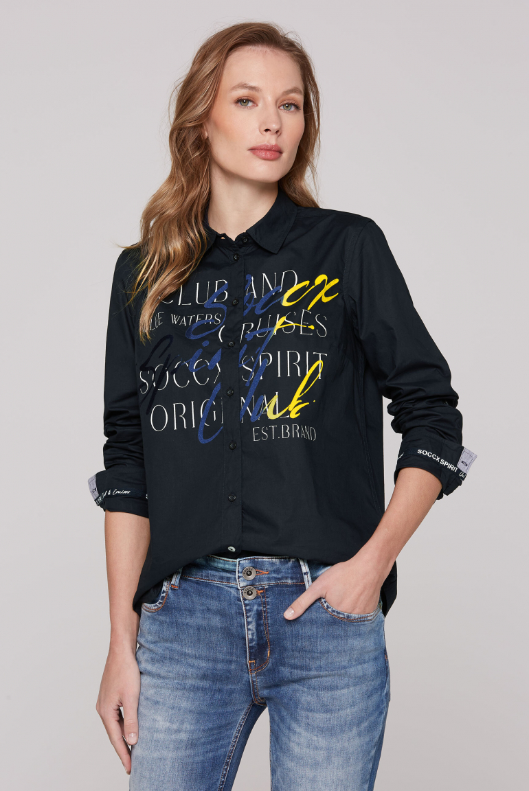 Langarmbluse mit Flockprint blue navy