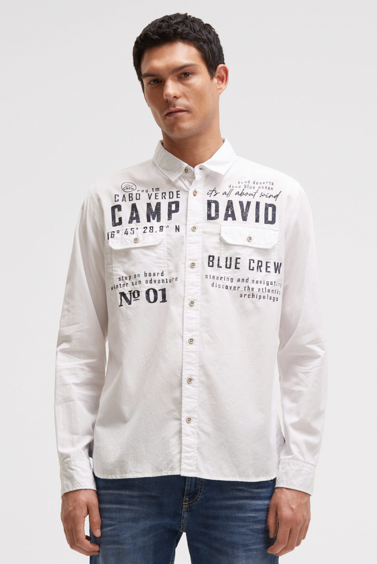 Langarmhemd mit Klappentaschen und Prints ivory