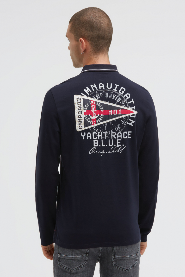 Langarmpolo mit Rücken-Artwork blue navy