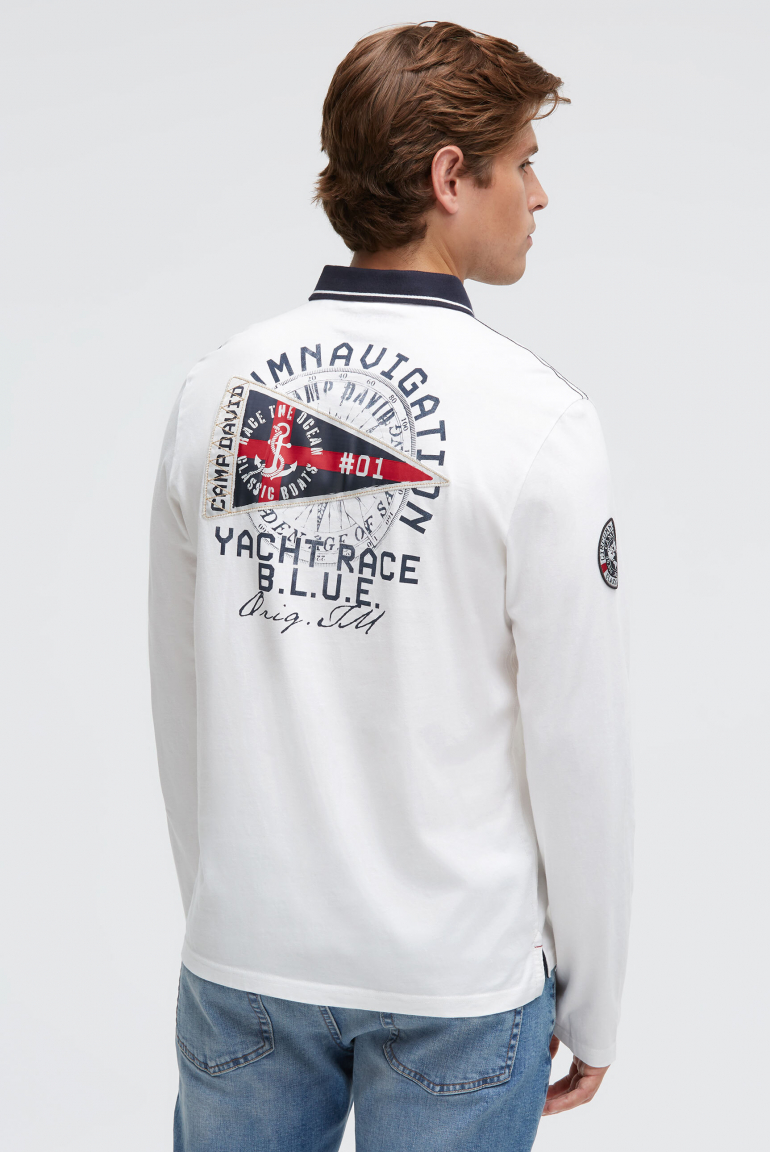 Langarmpolo mit Rücken-Artwork ivory