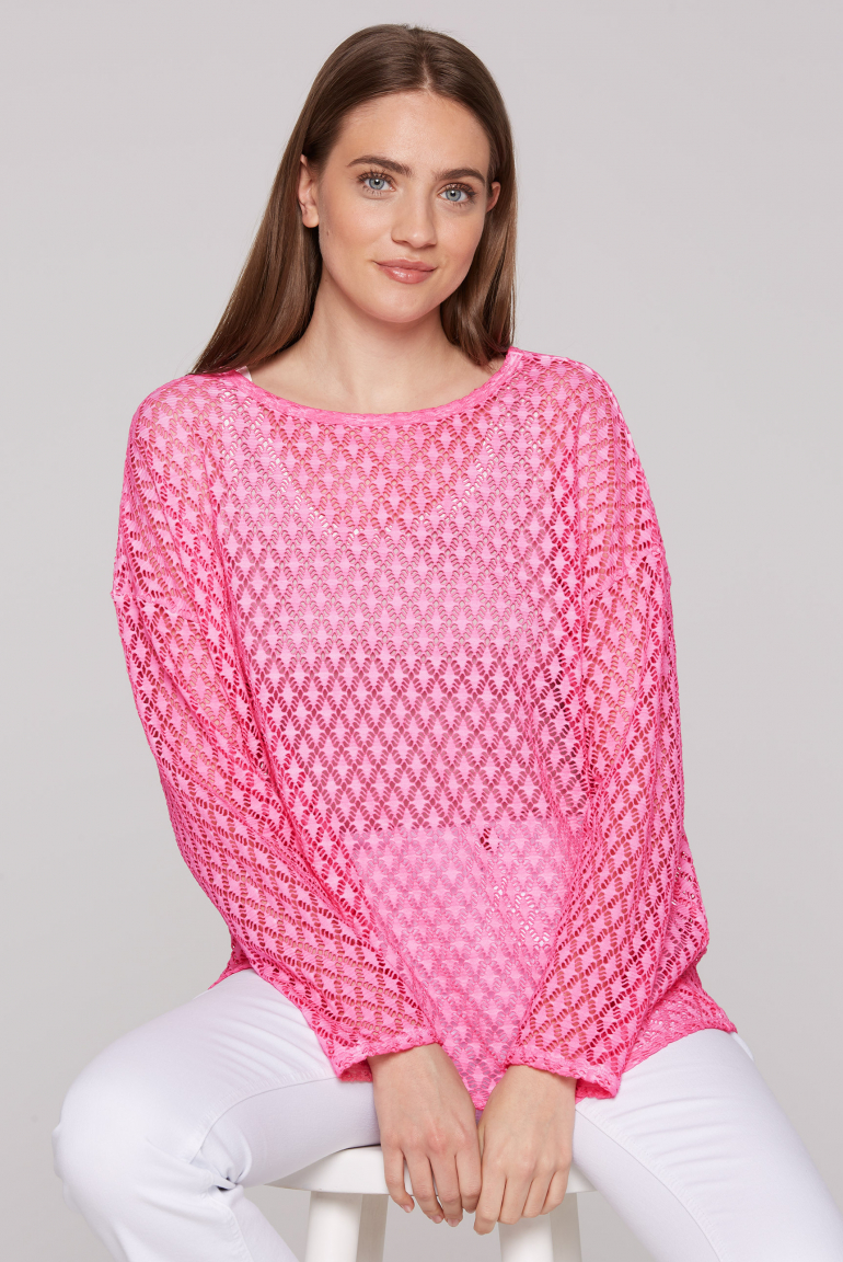 Langarmshirt mit Ajour-Muster floral pink