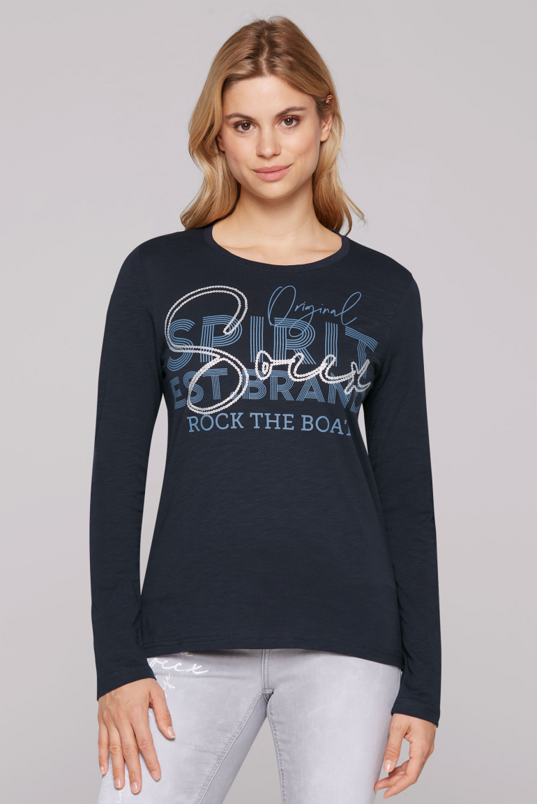 Langarmshirt mit Glitter Logo Print blue navy