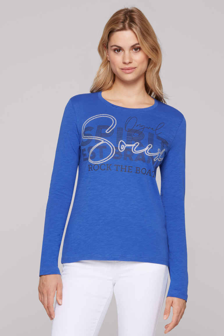 Langarmshirt mit Glitter Logo Print signal blue