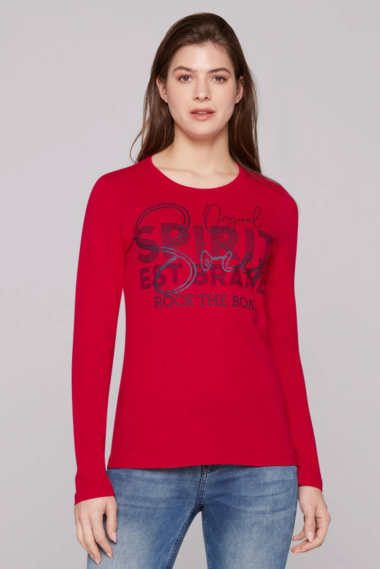 Langarmshirt mit Glitter Logo Print royal red