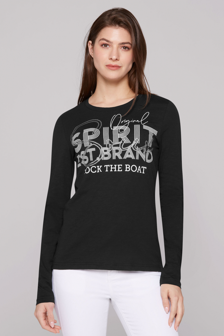 Langarmshirt mit Glitter Logo Print black