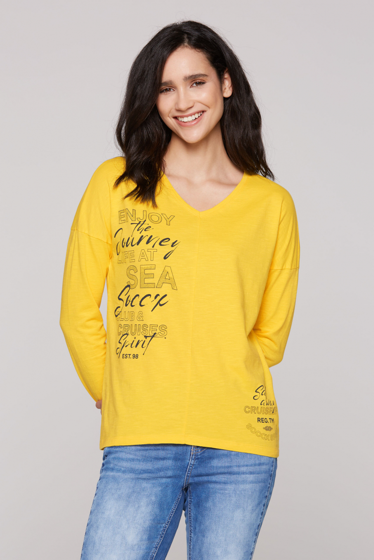 Langarmshirt mit V-Ausschnitt und Prints golden honey