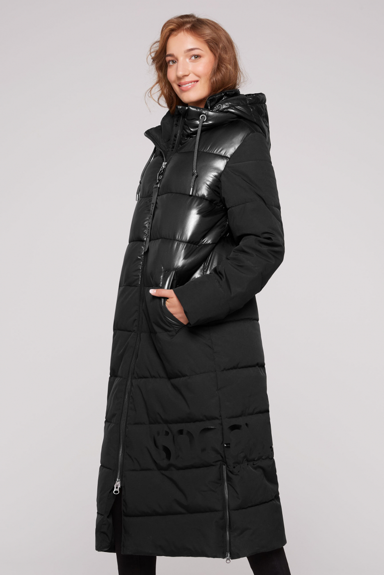 Kapuze Steppmantel Materialmix Damen Mäntel Parka Jacke