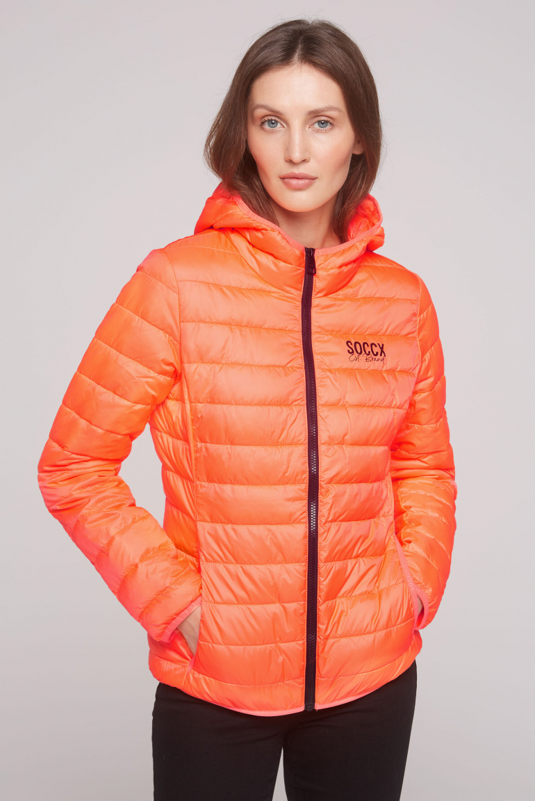 Leichte Steppjacke mit Kapuze neon orange