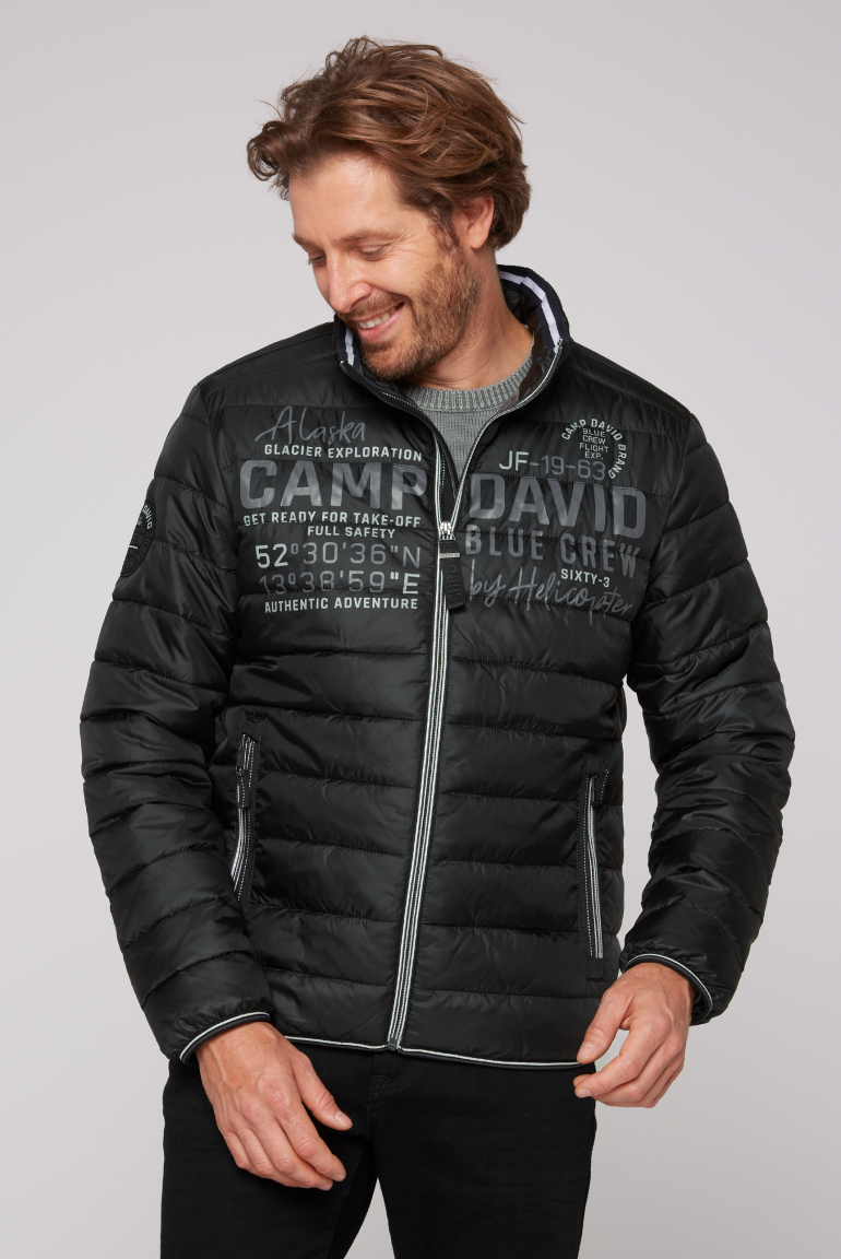 Leichte Steppjacke mit Logo Prints und Tapes black
