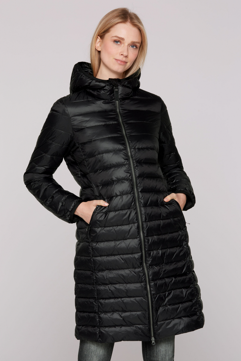 Leichter Steppmantel mit Kapuze black