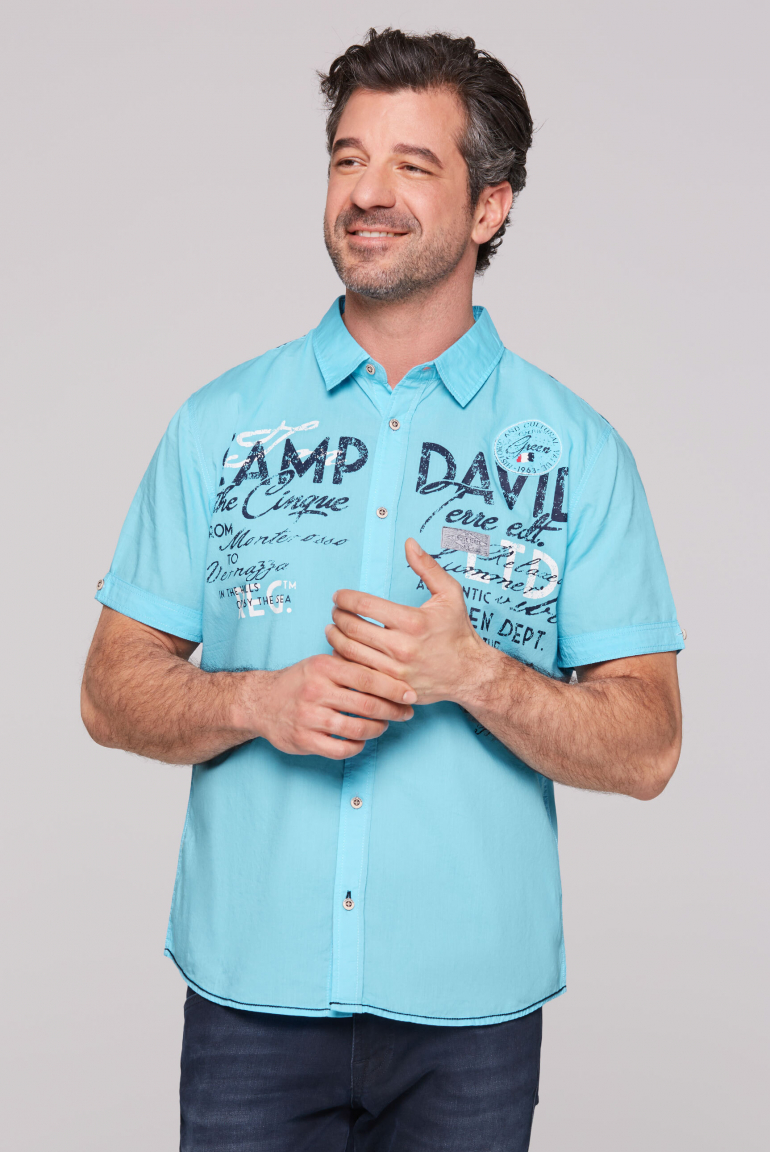 Leichtes Kurzarmhemd mit Logo Prints fresh aqua