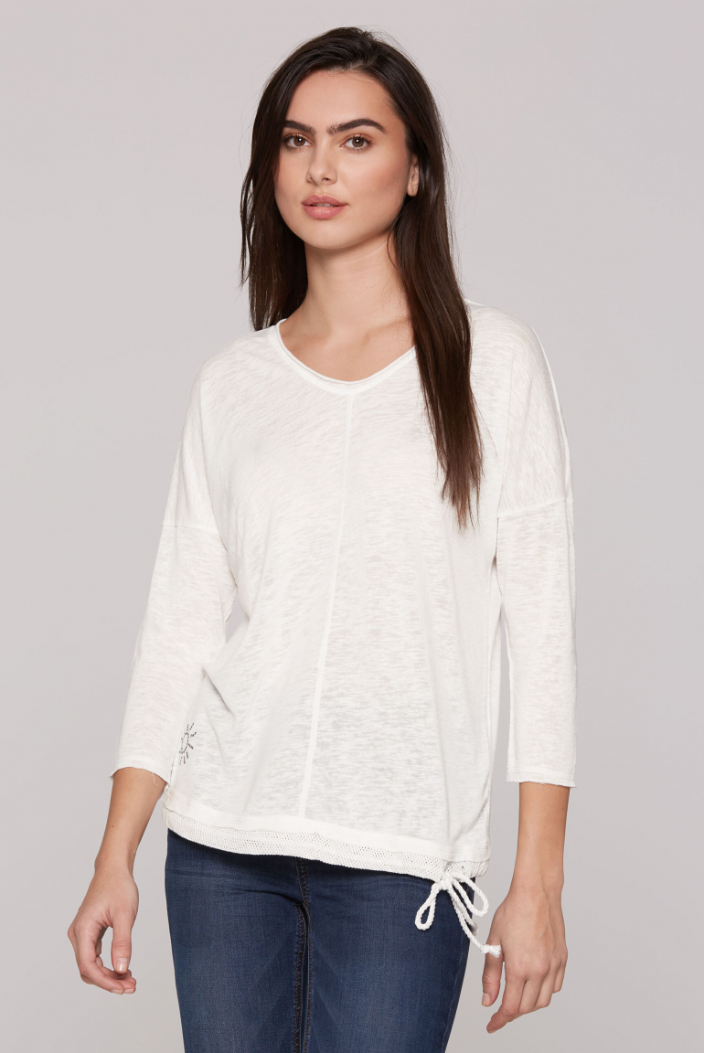 Leichtes V-Shirt mit Mesh-Details ivory