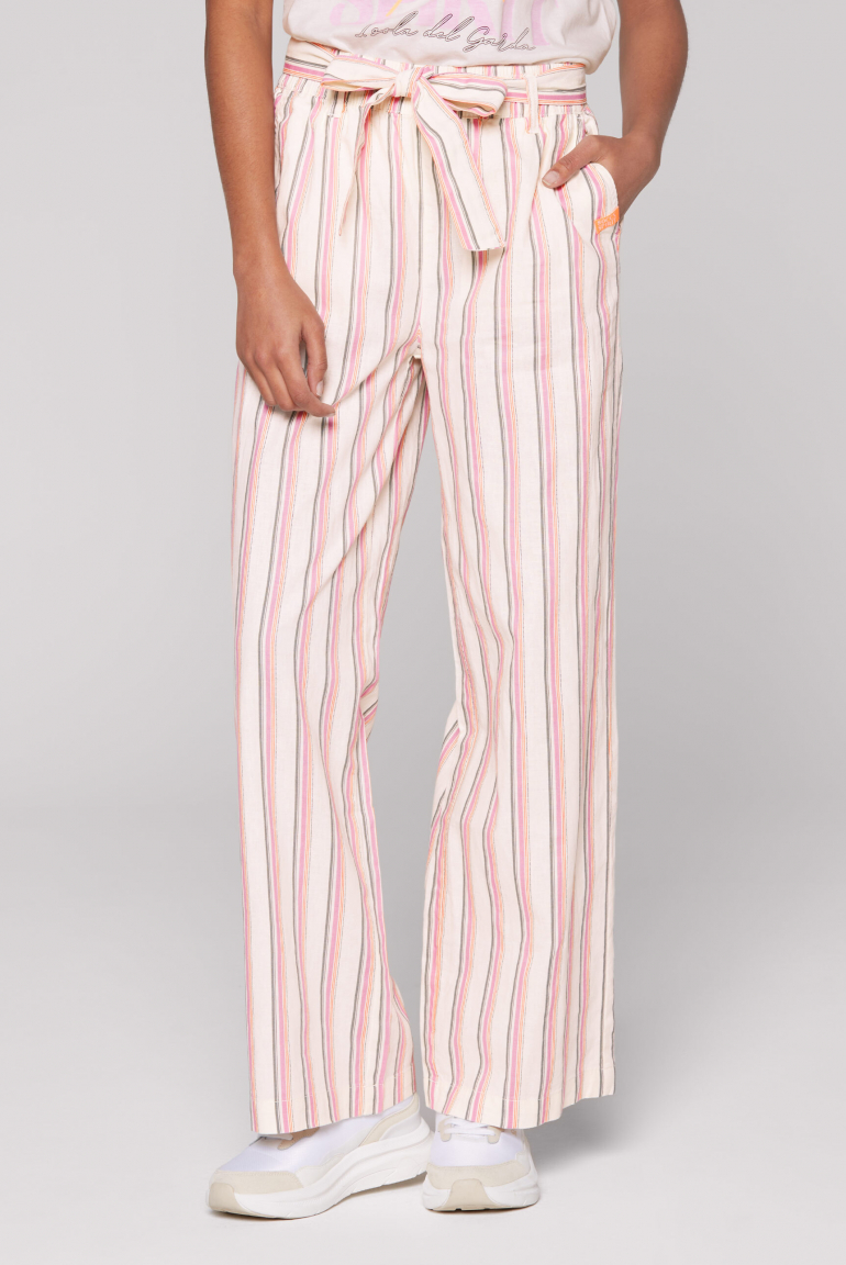 Leinenhose mit bunten Streifen und Bindegürtel ivory stripe