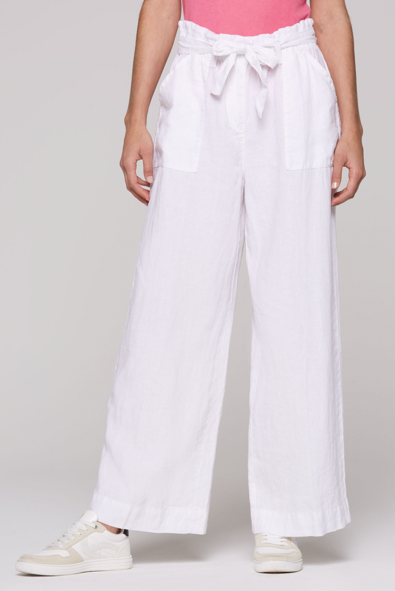 Leinenhose mit weitem Bein und Bindegürtel opticwhite
