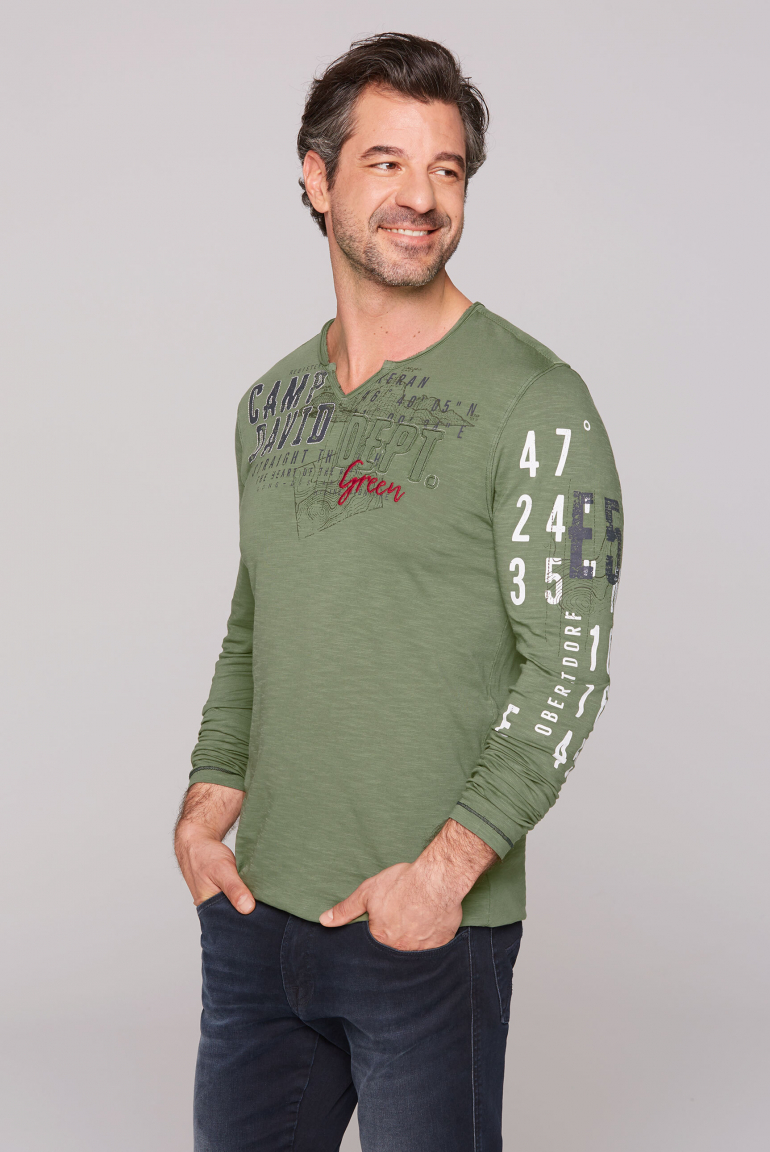 Longsleeve im Used Look mit Artworks sage green
