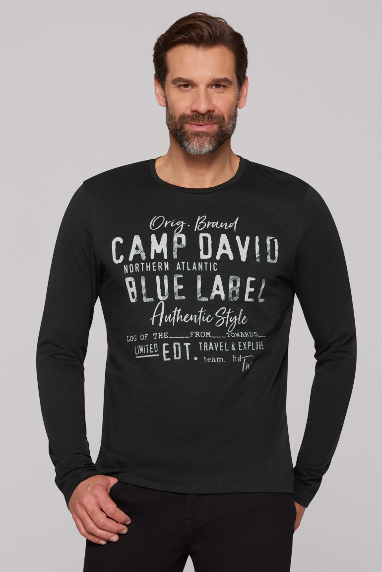 Longsleeve mit Label Print im Used Look black