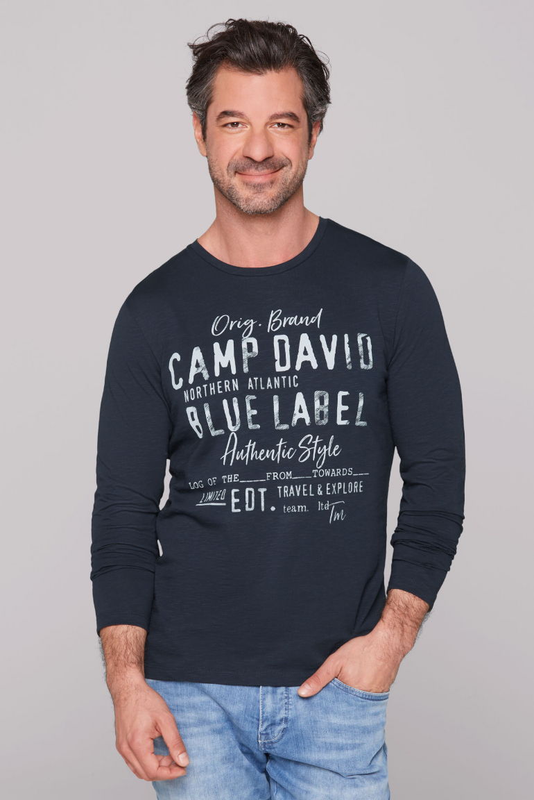 Longsleeve mit Label Print im Used Look blue navy