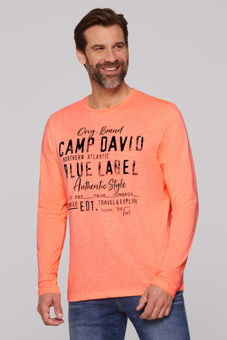 Longsleeve mit Label Print im Used Look neon orange