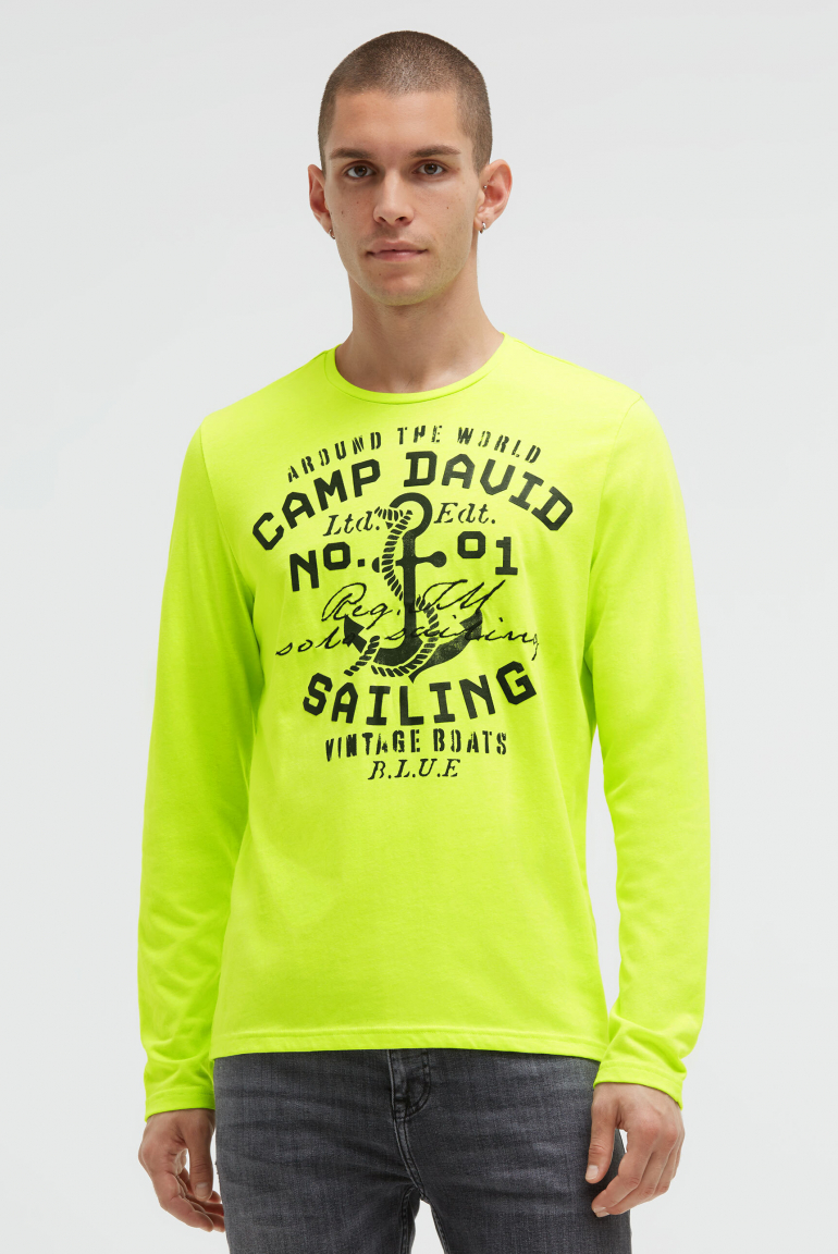 Longsleeve mit Rubber Print und Stickerei neon lime