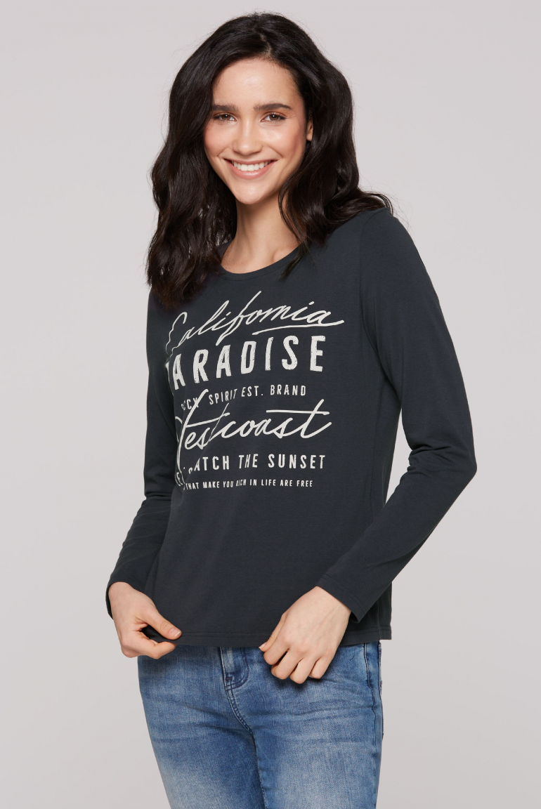 Longsleeve mit Rundhalsausschnitt und Print eclipse navy