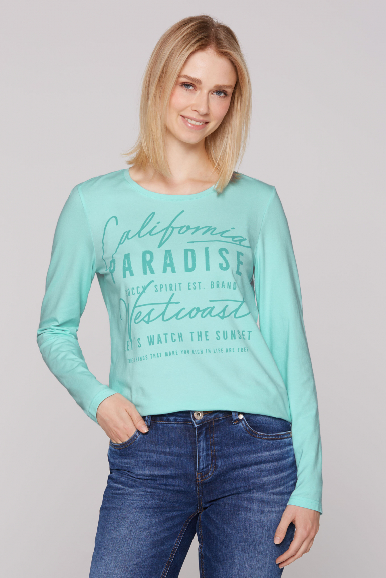 Longsleeve mit Rundhalsausschnitt und Print new aqua