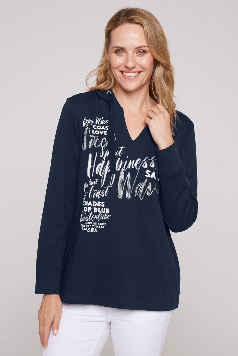 Oversized Hoodie mit Puff-Print-Artwork nautic navy
