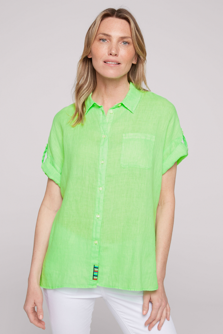 Oversized Leinenbluse mit Logostickerei fresh lime